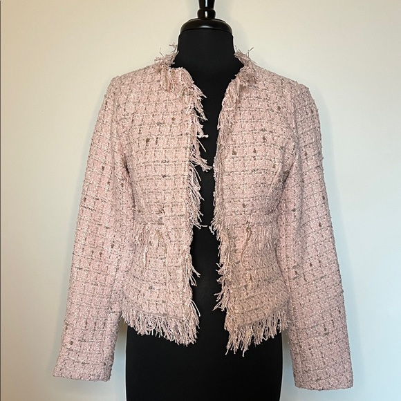 Chic Women's Pink and Gold Tweed Blazer